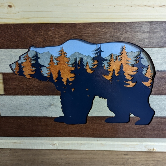 Wooden Layered Bear Wall Decor